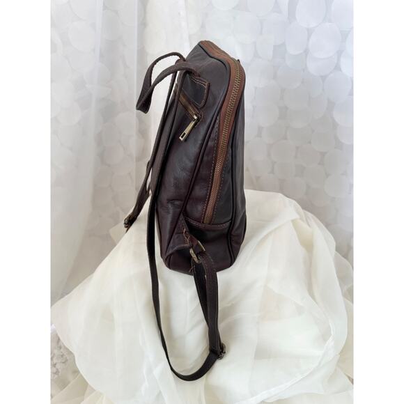 Vintage Brown Genuine Leather Backpack Rucksack Murse unisex Made in Italy Y2K - Picture 6 of 11